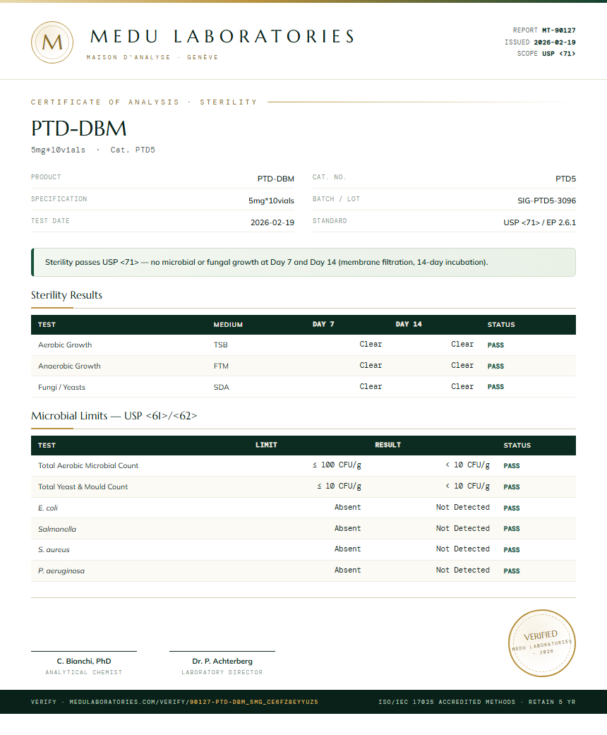 PTD-DBM Sterility report by Medu Laboratories